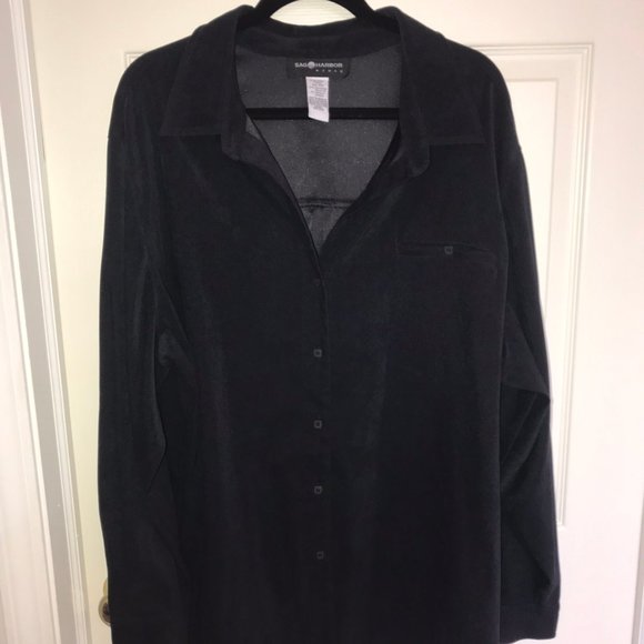 Sag Harbor Tops - 💥VTG GUC! 24W Black Suede Long Sleeve Blouse